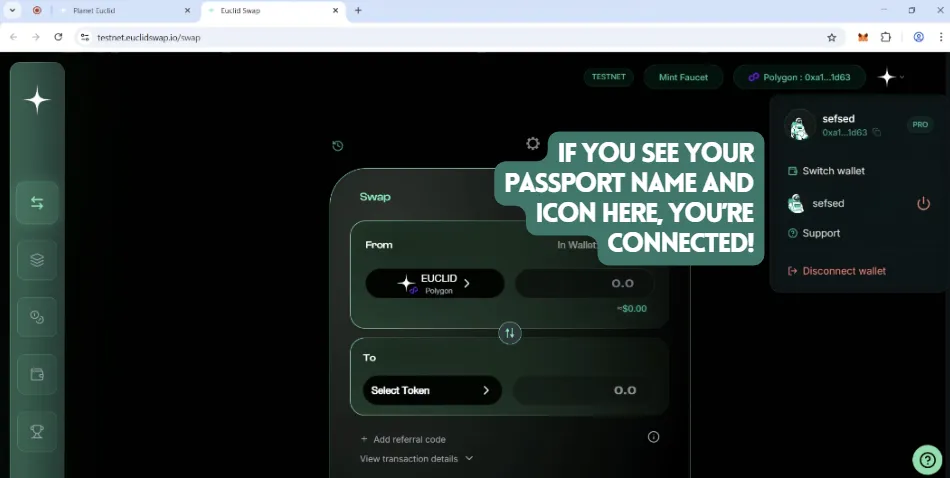 Connect Passport to EuclidSwap
